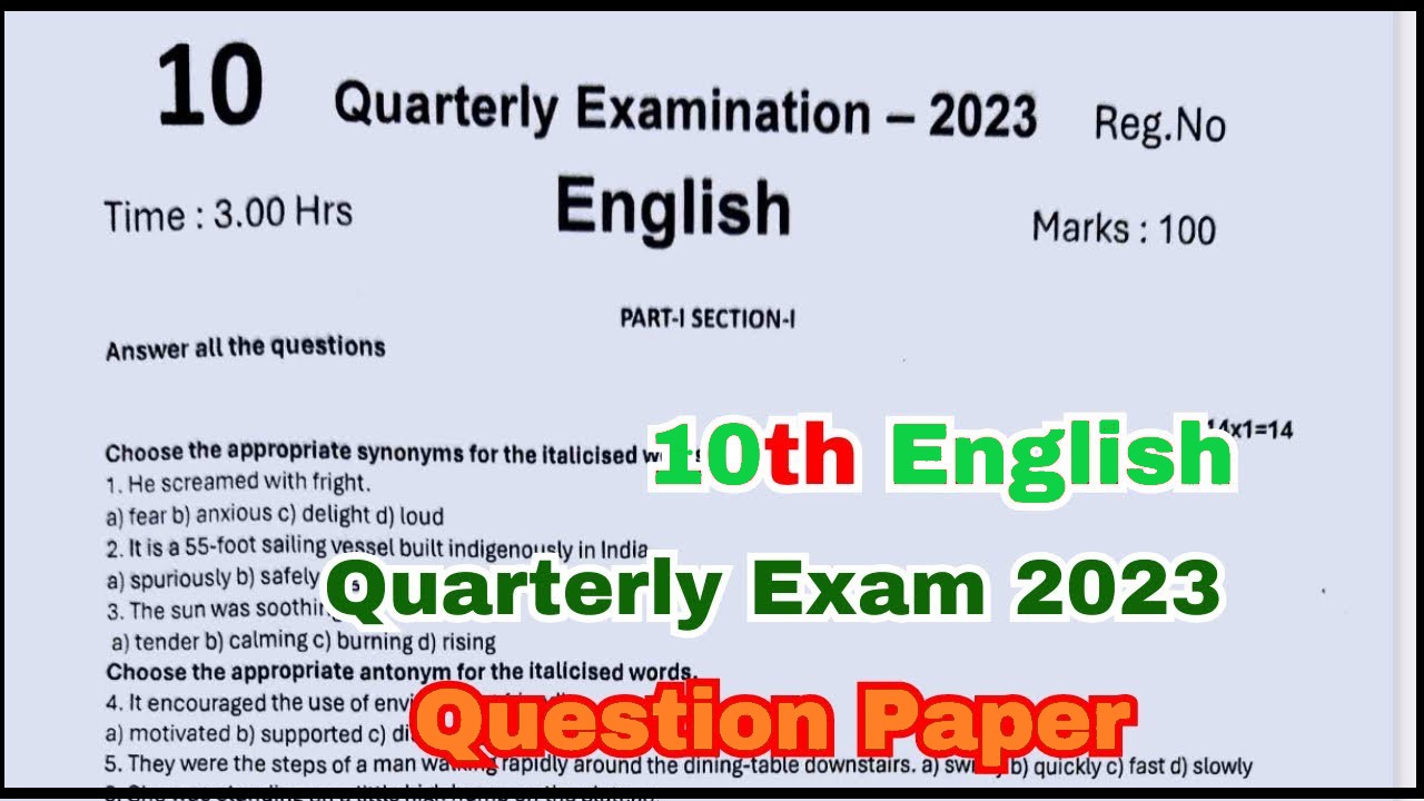 10th quarterly question paper 2023 pdf download